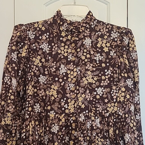 byTiMo Spring Floral Print Midi Dress Color Garden Brown & Cream Size M - Picture 6 of 16